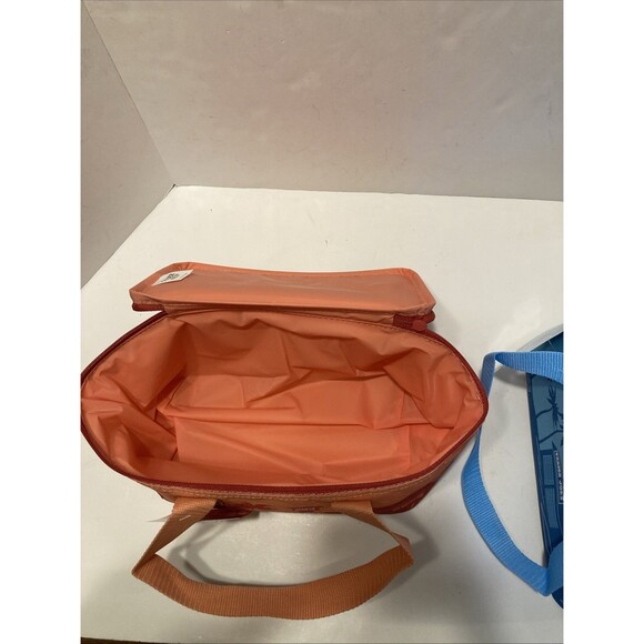 traders joes mini tote lunch bags set of 2 insulated. 1 blue, 1 peach - Picture 4 of 7